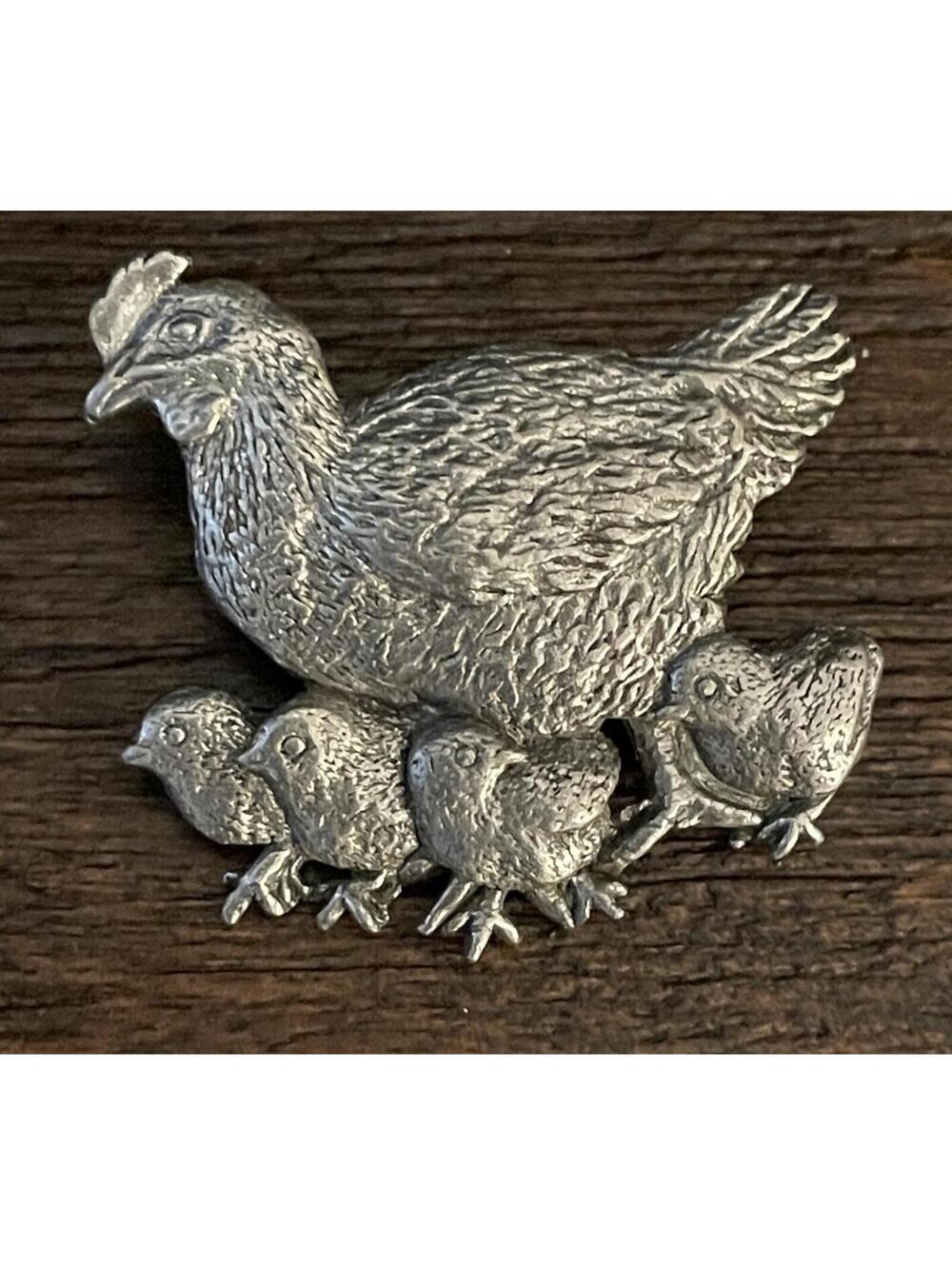 Hen & Chicks Brooch Pin George G. Harris Pewter 1999